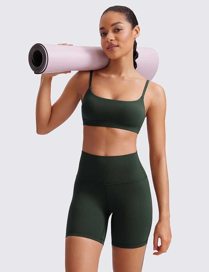 CRZ YOGA Butterluxe Adjustable Spaghetti Strap Sports Bras for Women - Scoop Neck Wireless Padded Yoga Workout Crop Top