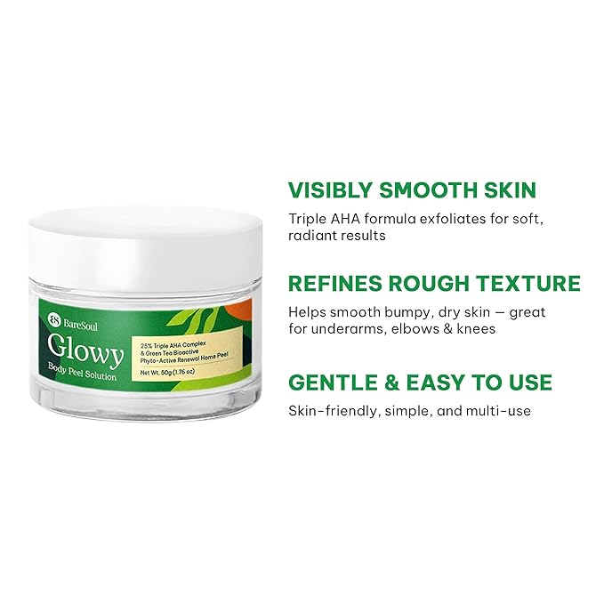 Glowy Body Peel - 25% AHA Exfoliating Body Scrub for Women - Improves Uneven Texture on Underarms, Elbows, Knees & Buttocks - Gentle Body Skin Care Products - 1.76 Oz | 50g