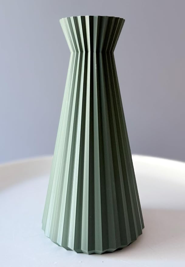 Modern Geometric Decorative Vase, 10" Tall Matte Sage Green Vase for Pampas Grass, Minimalist Contemporary Home Decor for Living Room, Dining Table, Shelf, Coffee Table & Office.