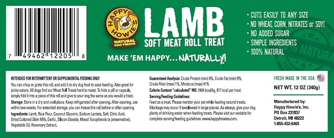 Happy Howie's Soft Meat Roll Treat, Beef, Lamb, Turkey, 12 Oz (Pack of 3)