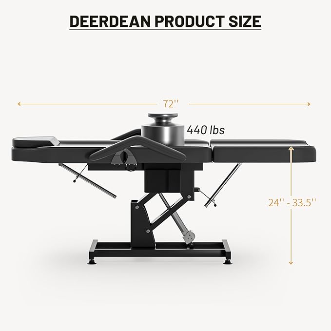 Electric Tattoo Bed + 13" Diameter Rolling Stool Combo | 3-Section Spa Table (24"-34") & Height-Adjustable Salon Chair (13.8"-21.7") for Artists