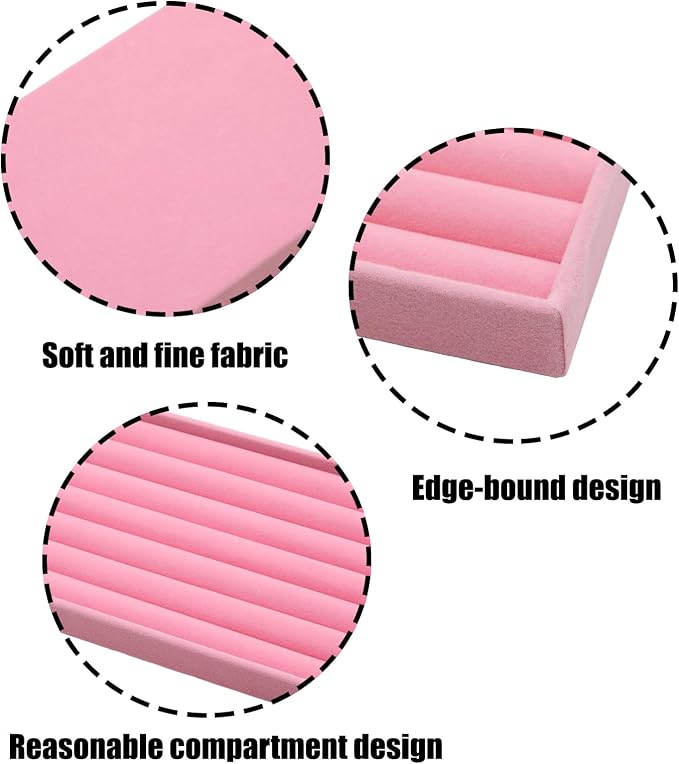 Velvet Jewelry Organizer Trays Pink 8 Rolls | Stackable Jewelry Storage Display Tray for Drawer or Dresser Organizer
