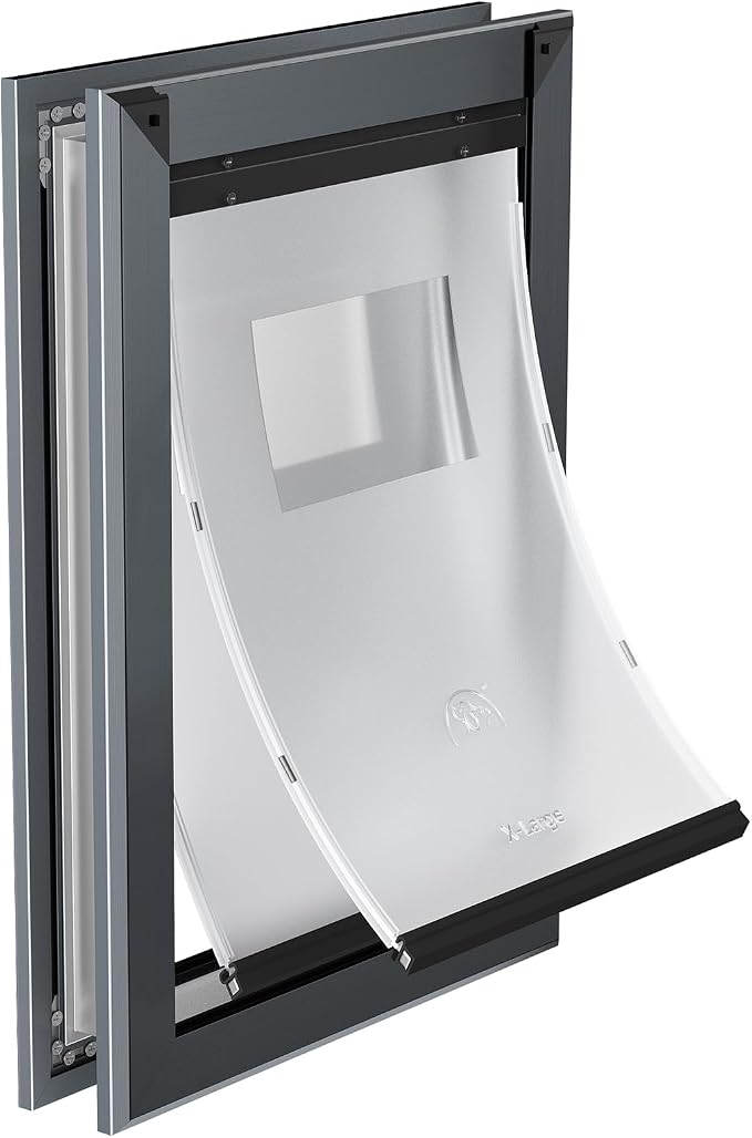 MAVRICFLEX Heavy Duty Aluminum Extra-Large Dog Door, X-Large, Dark Gray | XL Dog Door with 2 Sliding Lock Panels & Magnetic Soft Flaps, Energy Efficient Design for Giant Dogs Up to 200 LBS