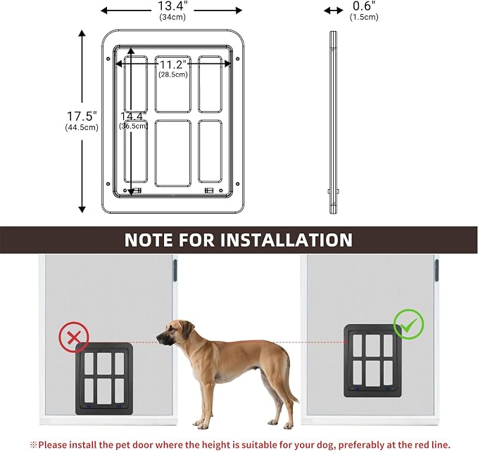 Dog Door for Sliding Screen Door, Large Dog Door Automatic Magnetic Lockable Door- Inner 12"×15.5" Black