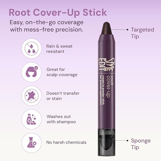 Style Edit Root Touch Up Stick | Temporary Hair Color for Gray Roots and Thinning Hair | Salon-Quality, Transfer-Resistant Hair Concealer | Medium Brown, 0.11 oz