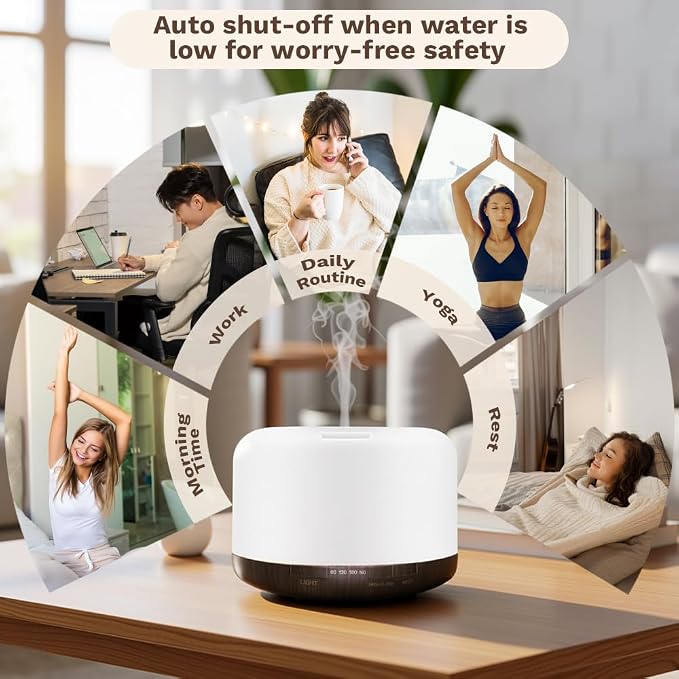 500ml Essential Oil Diffuser,Quiet 4-in-1 Ultrasonic Aromatherapy Humidifier,7 Color LED Lights,Timer & Auto-Off,BPA Free,Large Capacity Room Fragrance(Deep Woodgrain, Mini Model)