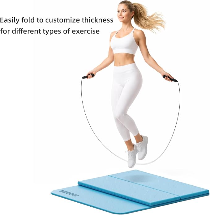 Folding Yoga Mat Extra Thick 0.4 Inch, Foldable Yoga Mat 75 x 26 Inches, TPE Exercise Mat, 7-Panel Non Slip Cushioned Fitness Mat for Yoga, Pilates, Stretching, Home Workout