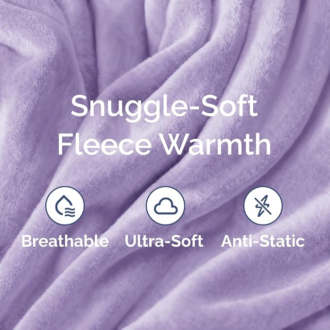 Fleece Blanket Throw XL - Ultra-Soft Flannel Fleece Blanket - Pastel Lilac | Soft, Warm, Outdoor Picnic Blanket for Camping, Travel, Lightweight, Cozy, Anti-Static, Home Decor Gifts for Men & Women