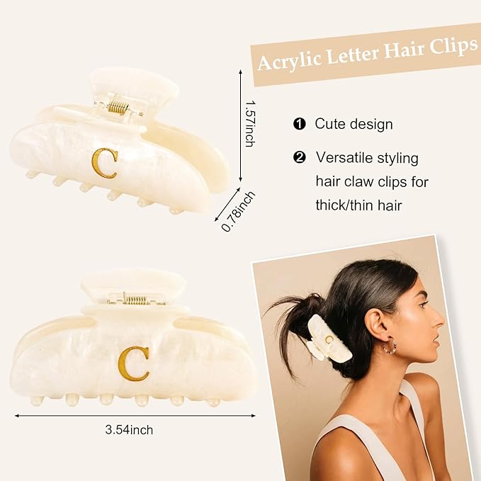Acrylic Letter "C" Claw Clips for Women, Cute Personalized Hair Clip for Trendy Custom Hair Accessories for Thin Thick Hair