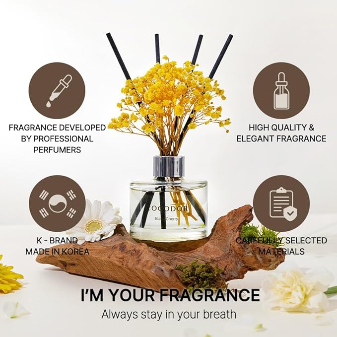 COCODOR Flower Reed Diffuser Set / 6.7oz / La Tulip Garden/Scent Diffuser with Sticks Home Fragrance Reed Diffuser for Bathroom Shelf Decor for Women