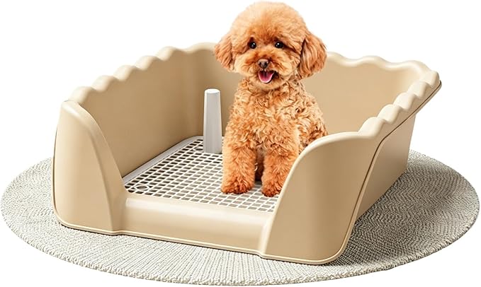 Indoor Outdoor Dog Potty Training Tray, Reusable Puppy Litter Box for Small & Medium Puppies, Pet Potty Pad Holder Toilet for Puppy Training 14.57''LX4.53''HX13.78''W (Coffee)