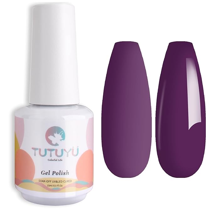 Dark Purple Gel Nail Polish, 0.51 Fl Oz UV/LED Soak Off Deep Grape Purple Gel Polish Kit for Manicure Salon or DIY Nail Art Starter, Fall Winter Color - GP0057