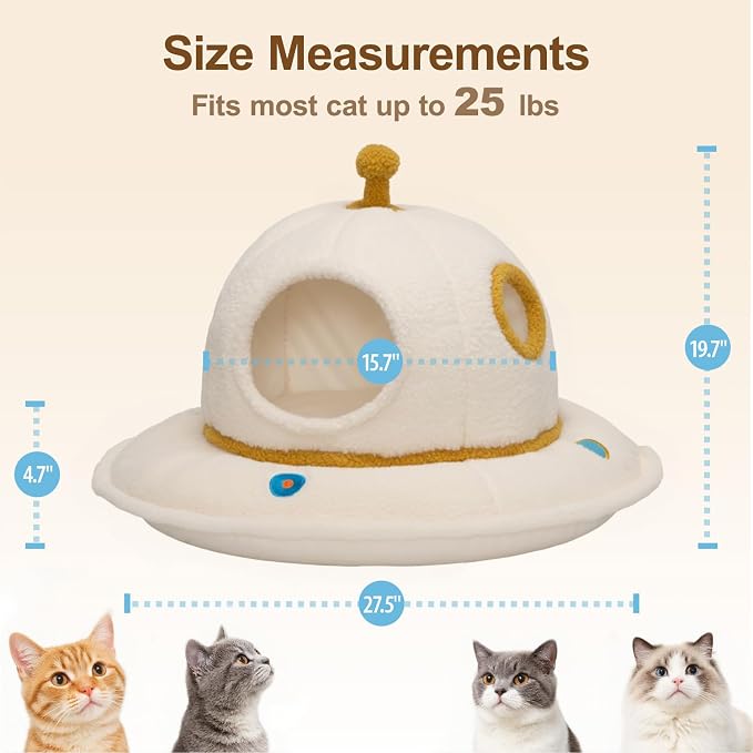 Cat House for Indoor Cats - 2 in 1 UFO Large Cat Bed Cave | Soft Sherpa Fabric, Calming Cozy Hideaway, Removable & Washable Cushion, Spacious for Multi-Cat Families (Up to 25 Lbs)