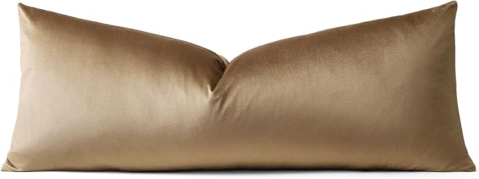 Artscope Luxury Velvet Lumbar Pillow Cover Super Soft Decorative Rectangle Pillowcases Soft Solid Cushion Cases for Couch Sofa Bedroom Car Decor 14x36 Inch Golden Brown