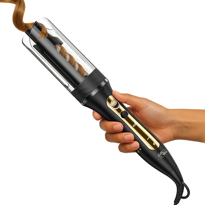 Zavarea Automatic Rotating Curling Iron for Long Hair - 1 Inch Curling Wand for Beach Waves & Loose Curls, Easy Hair Curler for Beginners, Anti-Scald & Frizz-Free, Dual Voltage for Travel