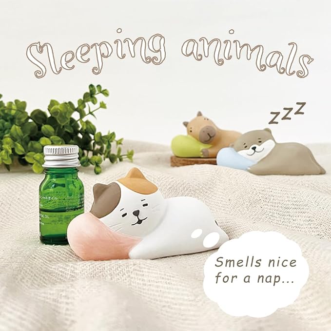 Stone Diffuser Sleeping Animals [ Designed in Japan] Non Electric Passive Diffuser for Essential Oil and Aromatherapy (Ceramic/Clay) (Sleeping Shiba)