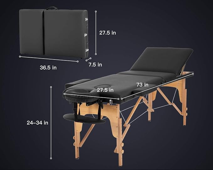 BestMassage Massage Bed Portable Massage Table 3 Folding Lash Bed Height Adjustable 24 Inch Wide Spa Table with Non-Woven Bag for Spa Footmassage Facial CareSpa Tattoo