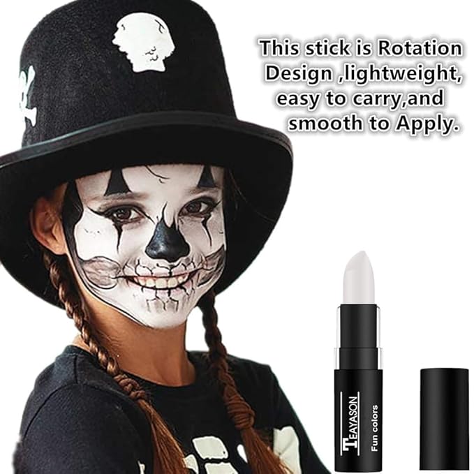 Go Ho 3 PCS Makeup Clown White Cream-Blendable Stick-Eye Black Sticks Face Body Paint Professional Halloween SFX Makeup,Safe Facepaint Nose&Lip Smacking for Sports Festival Make up(White+Black+Red)