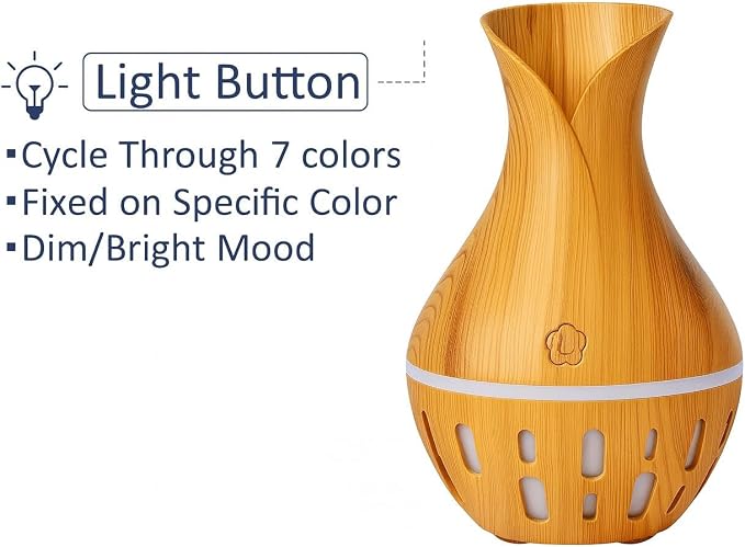 300ML Air Humidifier & Aroma Diffuser Home Fragrance Room Decor Essential Oil Diffuser Humidifiers for Bedroom Cool Mist 7 LED Light Car Air Freshener (Light Wood-2)