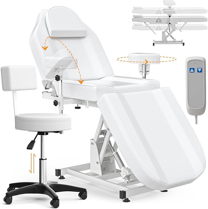 Electric Spa Beds for Esthetician Chair with Stool Adjustable Height Tattoo Facial Chairs for Beauty Salon Massage