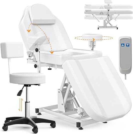 Electric Spa Beds for Esthetician Chair with Stool Adjustable Height Tattoo Facial Chairs for Beauty Salon Massage