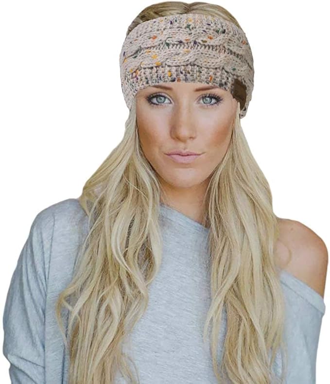Loritta 2 Pack Headbands for Women Winter Warm Cable Knit Ear Warmer Thick Head Wrap Fuzzy Fleece Lined Gifts