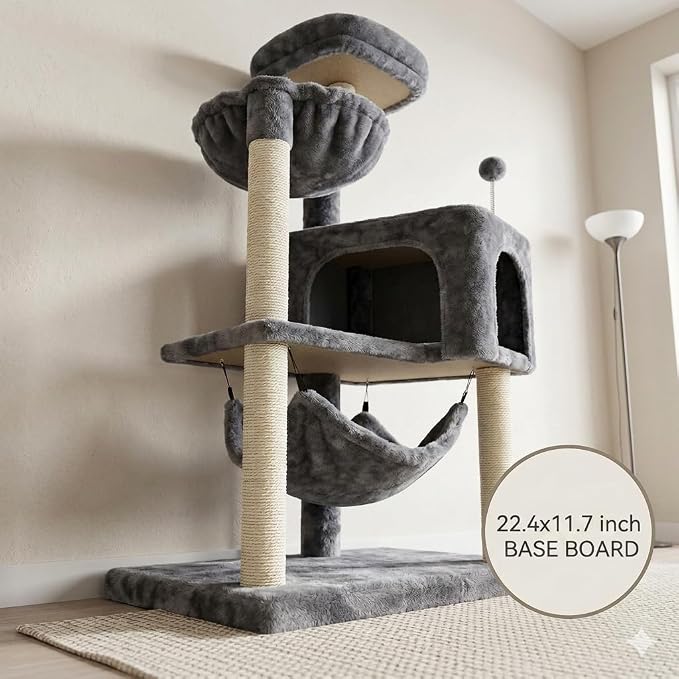 YUNIQUE Cat Tree with Cat Condo and Big Hammock, Grey