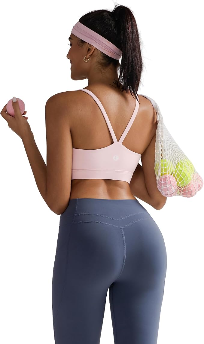 RUNNING GIRL Sports Bras for Women,Light Impact Molded Cup Strap Sports Bra with Sewn in Pads,Best for A-C Cup