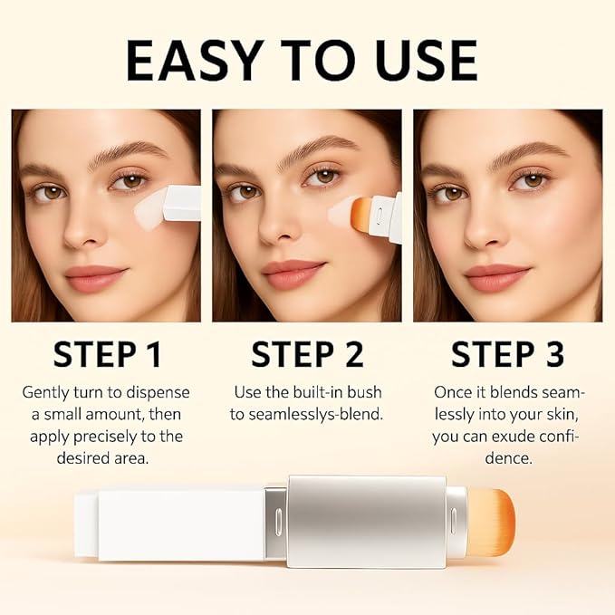 Blanc Cover Cream Stick – Korean Color Changing Foundation Stick with Volufiline & Collagen – Concealer Foundation Sticks for Dewy Skin– Makeup Foundation Stick with Detachable Brush (Dark Skin)