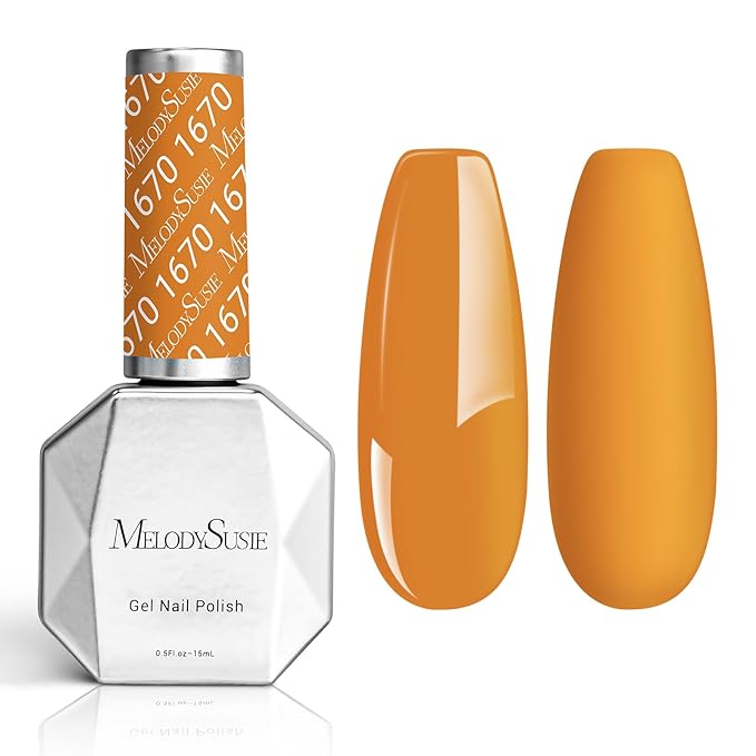MelodySusie Thick Yellow Gel Nail Polish,0.5fl oz Fall Pumpkin Color Soak Off UV LED Fall Gel Polish Halloween Christmas Gift for Women Nail Art Manicure Salon DIY Nail Design Decoration at Home-1670