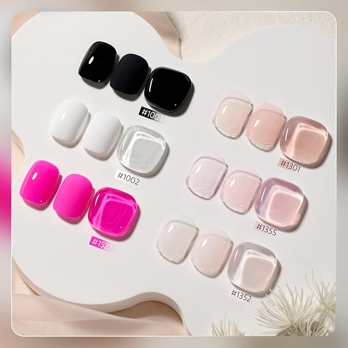 GAOY Black White Gel Nail Polish Set, 6 Colors Hot Pink Jelly Nude, UV Light Cure Gel Polish for Salon and Nail Art DIY at Home