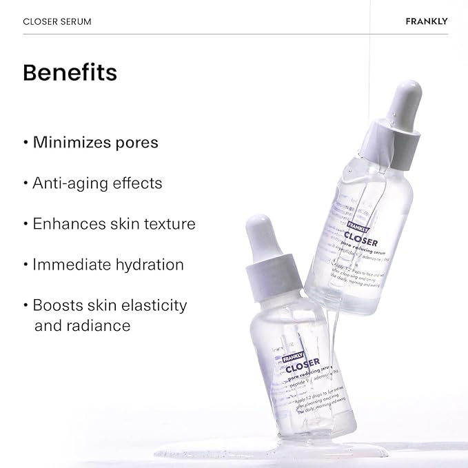 FRANKLY Closer Serum Jumbo | Pore Minimizer Serum | 9 Peptides, Vegan Collagen, Adenosine, PHA | Korean Pore Minimizer for Glass Skin, Anti-Aging, Hydration, Elasticity | 2.03 fl oz