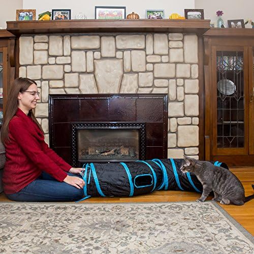 PetLike S Cat Tunnel Collapsible Pop-up Pet Tube Hideaway Play Toy with Ball (1 Way, Black)