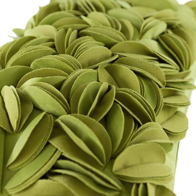 KINGROSE Velvet 3D Flower Lumbar Throw Pillow Cover, Green, 12 x 20 Inches | Floral Decorative Pillowcase, Soft Cushion Cover, For Bed Couch Sofa Living Room Summer