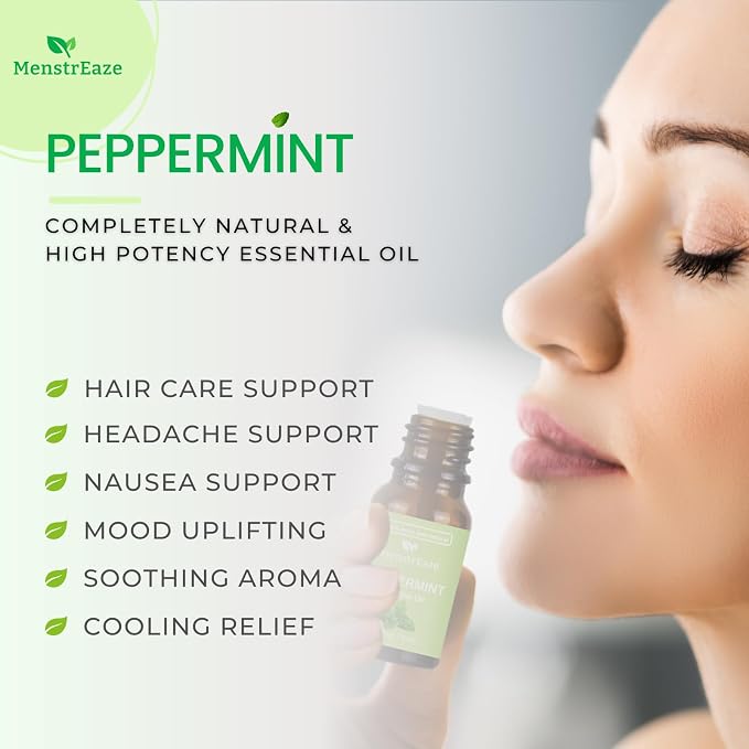 Skin Safe Peppermint Essential Oil Dropper Bottle, High Potency, 100% Natural & Pure, Migraine & Headache Support, Aromatherapy for Diffuser, Skin, Hair, Refreshing and Calming, 10ml