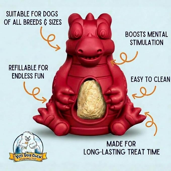 Yeti Puff & Play Interactive Dog Toy, Nugget Treat Dispenser, Red Dragon