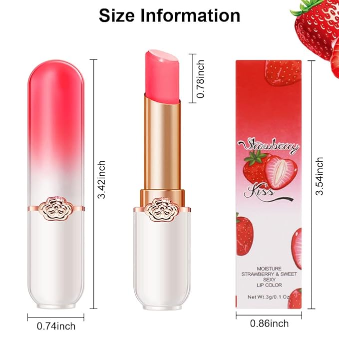 BINGBRUSH 2 Pcs Strawberry Color Changing Lipstick Queen,PH Mood Long Lasting Labiales Lip Gloss Lip Balm Tinted Magic Lip Stain Makeup Lipstick Set for Women