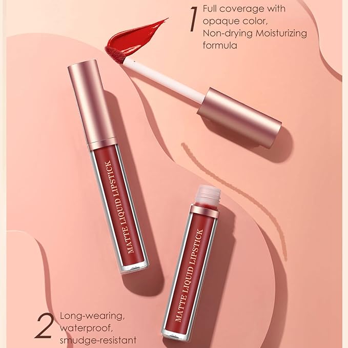 6pcs Nude Lip Liner and Lipstick Makeup Set, 3 Velvety Matte Liquid Lipsticks + 3 Matching Smooth Lip Liner One Step Lips Makeup Kits Waterproof Long Lasting Matte Lipstick Gift SetLip Liner and Lipstick (Set E, 6)