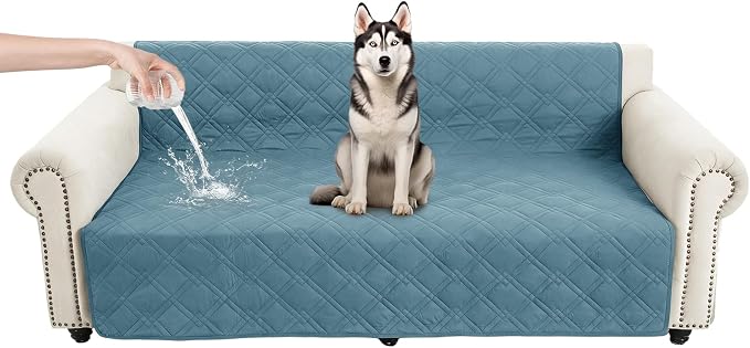 100% Waterproof Washable Dog Blanket，Gray Blue+Apricot 52"x82" | ,7-Layer Reversible Couch Covers for Dogs Met for Sofa Furniture Car Camping
