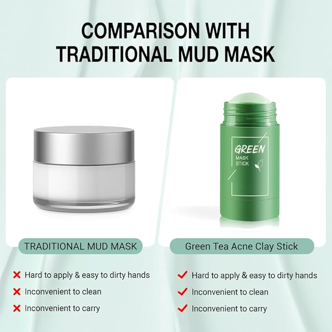 2Pcs Green Tea Clay Mask Stick For Face, Blackhead Remover For Face, Deep Pore Cleansing, Moisturizing, Skincare Facial Mask for Refining Pores and Controlling Oil (Green Tea 2Pcs)