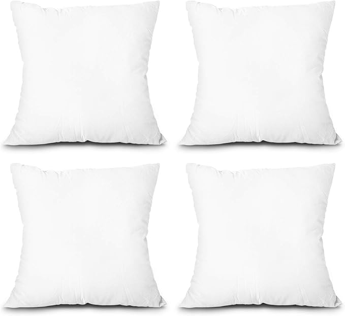 Edow Throw Pillow Insert, Lightweight Soft Polyester Down Alternative Decorative Pillow, Sham Stuffer, Machine Washable 12x12 (White, 4 Count (Pack of 1))