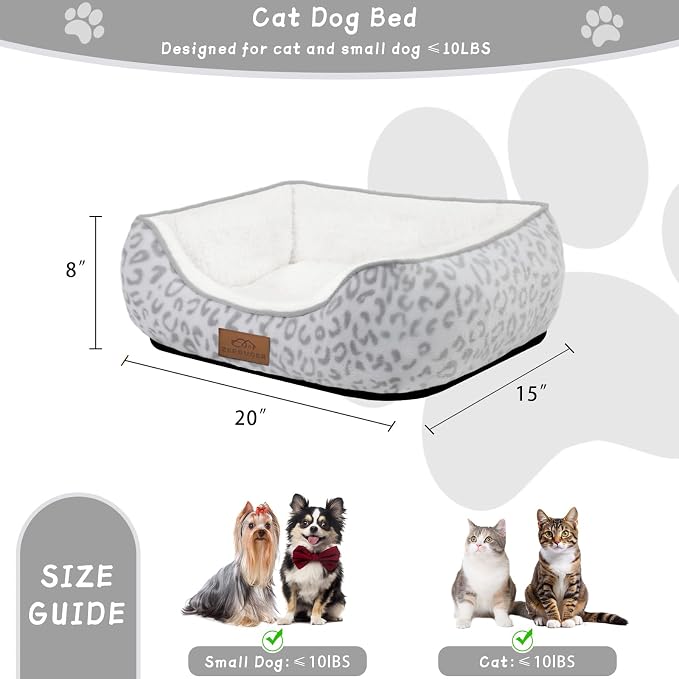 Zerbuger 20in White Leopard Rectangle Cat Dog Bed Machine Washable Sofa | Sleeping for Large Medium Small Pets Indoor Outdoor, Non-Slip Bottom Soft Puppy Bed Durable Orthopedic Calming Pet Cuddler