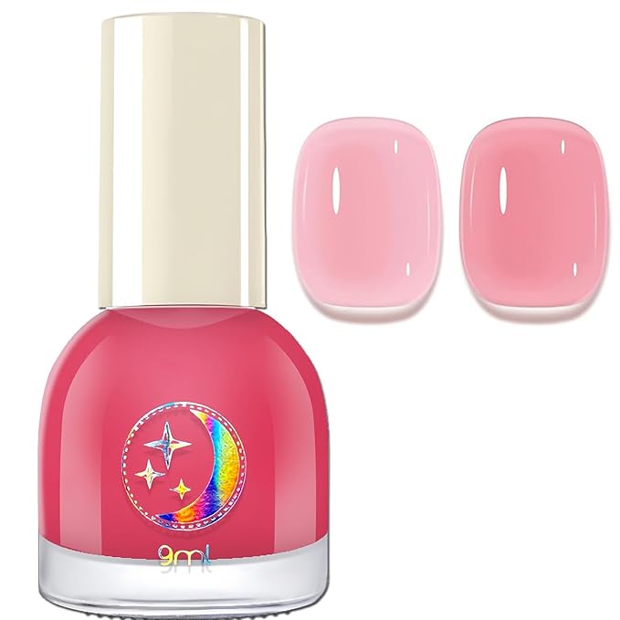 NovaCharm Pink Jelly Nail Color, Water Based Quick Dry Sheer Gloss Polish for Women & Girls, Non Toxic Transparent Soft Pink Peel Off Nail Color for Home Salon DIY, 9 ML
