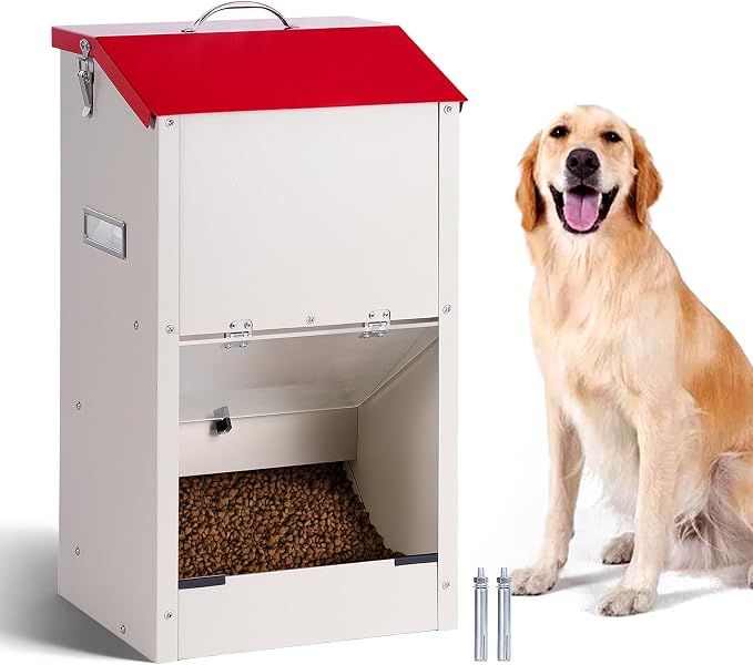 25 Lbs Automatic Dog Feeder for Large Dogs, Dog Food Dispenser | Galvanized Gravity Pet Feeder with Lockable Clear Gravity Door, Ideal for Dogs & Cats, Indoor and Outdoor Use, Wall Mountable