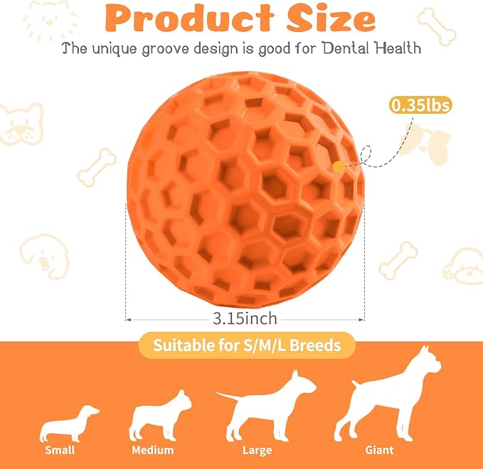 HIPPIH Indestructible Squeaky Dog Toys, Interactive Dog Balls 2 Pack