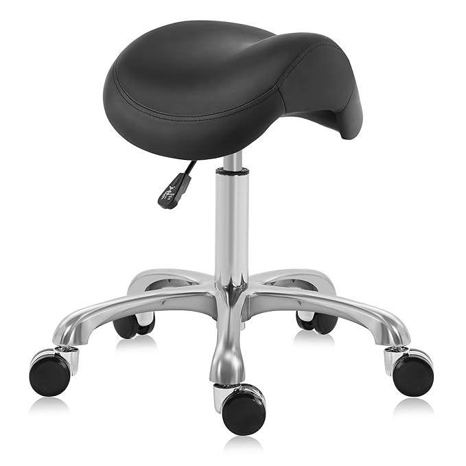 Ergonomic Saddle Stool Adjustable Pneumatic Swivel Rolling Saddle Seat Stool with Wheels for Medical Hygienic SPA Massage Salon Home and Office 506 Haku