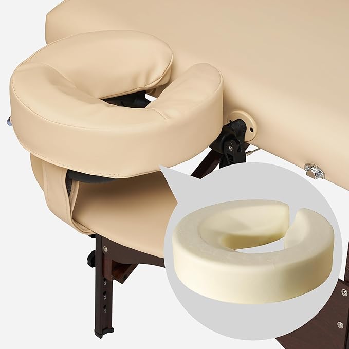 Master Massage Argo 28" Portable Massage Table with Walnut Legs – Spa Bed, Lash Table, Tattoo Bed, Beauty Bed – Cream