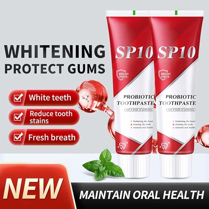 SP 10 Probiotic Whitening Toothpaste, Natural Oral Care with Probiotics for Whiter Teeth, Fresh Breath & Gum Health