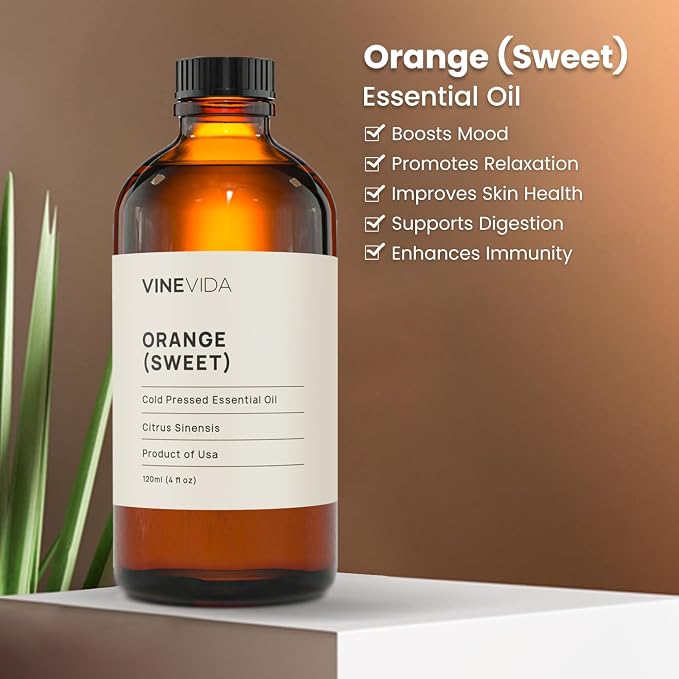 VINEVIDA Orange Sweet Essential Oil - Undiluted Orange Oil - DIY Candle Scents - Bulk Essential Oil for Soap Making