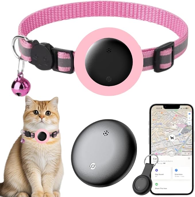 Cat Tracker Collar, Cat Collar with Finder Tag (iOS ONLY), Compatible with Apple Find My, No Monthly Fee, Cat Collar Waterproof (Pink)